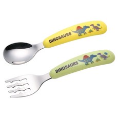 Skater 不鏽鋼餐具組, 湯匙 + 叉子, 恐龍 黃色, 1組