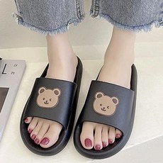 德利生活 PVC厚底小熊拖鞋, 柔軟可愛, 超厚底, 防滑耐磨, 36, 黑色, 1雙