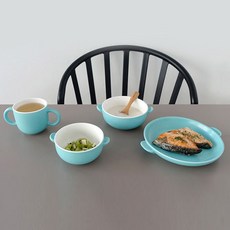 DOHO 孩童餐具組 4入, 霧面薄荷色, 碗(S+M)+盤子+杯子