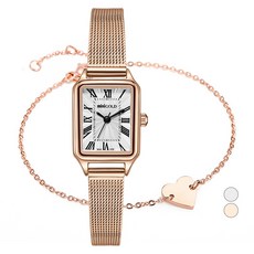 miniGOLD 女用網眼錶帶手錶 WSB013MW + 愛心手鍊 隨機出貨組合