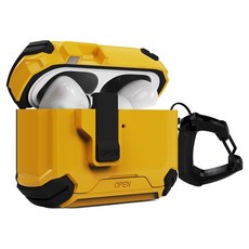 엑씨 아머락 잠금 기능 분실 방지 풀 커버 이어폰 범퍼 케이스 + 카라비너 세트, 옐로우, 1세트, 에어팟 프로3세대