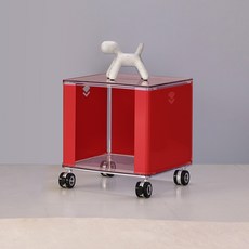뮤레브 철제 미드센츄리 모듈 테이블 이동식 바퀴 트롤리 협탁 높은사각, 레드, 1개