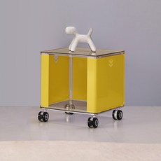 Meurev 鐵製中世紀風格模組桌 移動式帶輪推車邊桌 高方形, 黃色, 1個