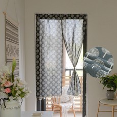 日系棉麻門簾 雙開, 100%全棉提花, 柔軟舒適透氣, 小窗戶/廚房/廁所/房間門簾, 85 x 180cm, 優雅灰樹