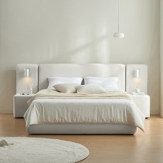 스칸디아 더스테이 호텔 패브릭 헤드형 침대 프레임 + 협탁2p + 양모 라텍스 7존 독립스프링 매트리스 세트 방문설치, 라이트그레이