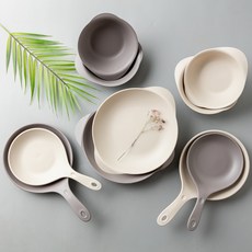 Ahtty home All the plate碗盤組, 1組, 乳白色+灰色, 碗 4入+盤子 2入+手柄盤 4入