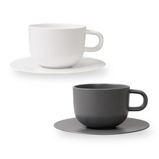 BOWLBOWL 咖啡杯 350ml 2入+杯盤 2入, 奶白色、炭灰色, 2組