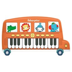 fisher-price 費雪巴士電子琴，多種歌曲及音效，12種動物卡片，安全圓角按鍵，耐磨耐用, 660g, 巴士, 1個
