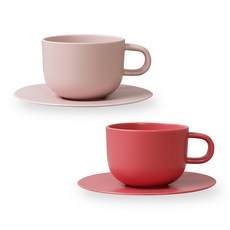 BOWLBOWL 咖啡杯 350ml+杯盤組, 粉粉色、玫粉色, 2套