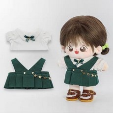 20cm 摩卡娃娃 棉花娃衣 吊帶連身裙 + 襯衫 套組, 1套, 綠色
