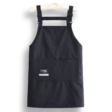Yomopic簡約背帶口袋防水圍裙 長, 黑色, 1個