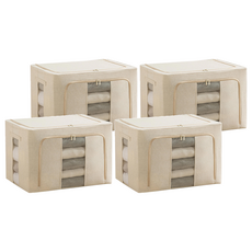 小麥購物 帆布雙開鋼架收納箱 66L L2905, 米白色, 4個