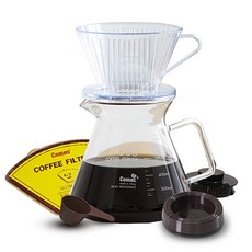 Hanil Stainless Steel 咖啡滴灌壺組合600ml, 咖啡壺+塑膠滴頭 2入(1~5人份)+咖啡支架+濾紙 2張(5~100人份)+量匙, 600ml