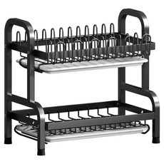 碗碟架 附水杯架 加厚碳鋼材質 42x23.5x42cm, 黑色, 1個, 2層