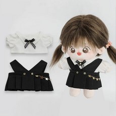 20cm 摩卡娃娃 棉花娃衣 吊帶連身裙 + 襯衫 套組, 1套, 黑色