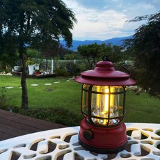 비상 충전식 빈티지 감성 LED 캠핑 랜턴, 레드, 1개