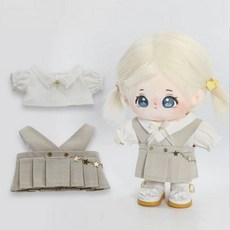 20cm 摩卡娃娃 棉花娃衣 吊帶連身裙 + 襯衫 套組, 1套, 米色