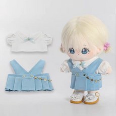 20cm 摩卡娃娃 棉花娃衣 吊帶連身裙 + 襯衫 套組, 1套, 天空藍