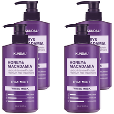 쿤달 허니 앤 마카다미아 헤어 트리트먼트 화이트머스크향, 500ml, 4개