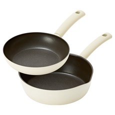 Silvat 韓國製 純 IH電磁爐適用平底鍋 2件組, 象牙白, 1套, 20公分平底鍋 + 24公分多功能鍋