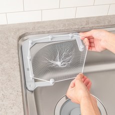 KKALKKEUMDAEJANG 水槽角落折疊濾網支架 灰色+濾網 50入+雙面透明膠帶, 1組