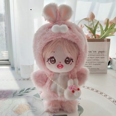 摩卡娃娃 20cm 棉花娃 兔子毛絨外套 + 包包 + 鞋子套組, 1套, 粉紅色