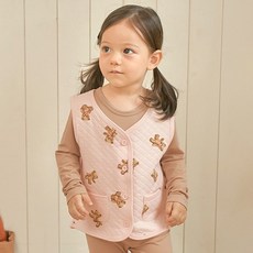 유니프랜드 여아용 하트베어 삼중지 보온 면 반조끼