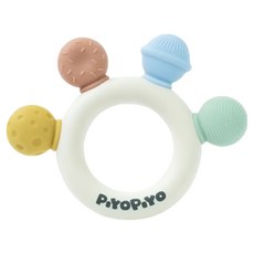 PiYOPiYO 黃色小鴨 鉑金矽膠甜甜圈固齒器 (奶白色) 10.5 x 8.5cm, 寶寶防吃手磨牙玩具, 1個, 單件