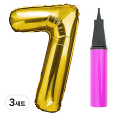 Party Pang數字銀箔氣球 大 金色+氣球用打氣筒組, 7, 3組