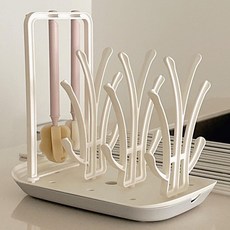 hibee 奶瓶&奶瓶刷多功能瀝水架, 牛奶白 + 灰色