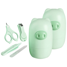 cleanis 豬形狀指甲剪安全剪刀組, 2組, 綠色