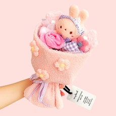 앙플랜트 토끼 인형 꽃다발 + 쇼핑백, 핑크, 1개