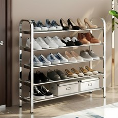 소소하우스 조립식 스테인레스 신발 정리대 신발장 5단 100cm, 실버, 1개