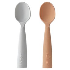 miniware 矽膠兒童湯匙組, 圓滾滾握把好抓握, 食品級矽膠, 耐熱可微波, 美國Amazon熱賣, 芝麻+太妃糖, 1組