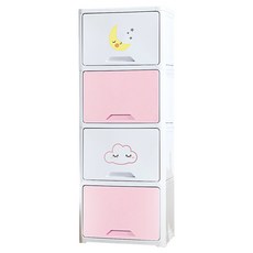 Yeya 也雅 45面寬童趣風前掀式四層收納櫃 PP工程塑料, 童心未泯 粉紅, 約45公分x寬32公分x高119cm