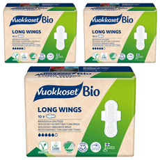 Vuokkoset Bio Long Wings衛生棉, 長翼, 10入, 3入