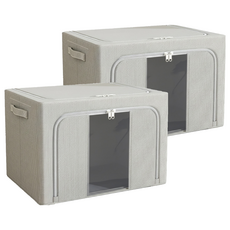 小麥購物 大容量牛津布透明大視窗衣物收納箱 單窗 L2391 100L, 2個, 煙灰色