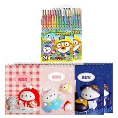 몰랑이 두툼 종합장 랜덤발송 3p + 지구화학 뽀로로 24색 색연필, 혼합색상, 2세트