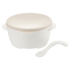 Richell 利其爾 TLI 三連式不鏽鋼餐具, 食品級不鏽鋼, 可微波爐加熱, 材質輕巧好攜帶, 米色, 可拆式不鏽鋼碗 + 蓋子 + 湯匙, 1組