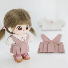 20cm 摩卡娃娃 棉花娃衣 吊帶連身裙 + 襯衫 套組, 1套, 粉紅色