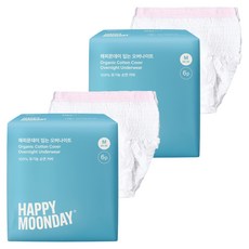 HappyMoonday 有機純棉表層褲型夜用衛生棉, 中型, 6入, 2個