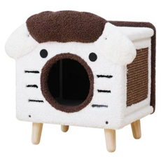 PetPals 貓窩 可愛造型 附有劍麻貓抓板, 大嘴毛絨怪 白色 + 咖啡色, 1個