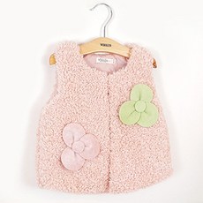 WISHKIDS 女孩花皮草背心