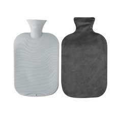 fashy 雙面波紋熱水袋 2L 隨機出貨+棉質保護套 竹炭灰, 1套