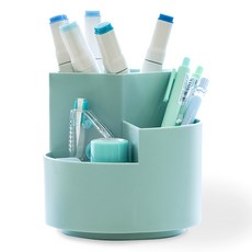 창신리빙 360도 회전형 3단 연필꽂이, 블루, 1개