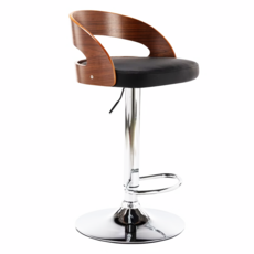 E-home Winni溫妮曲木吧檯椅 PU椅墊+曲木椅背 360°旋轉含腳踏, 黑色, 1個