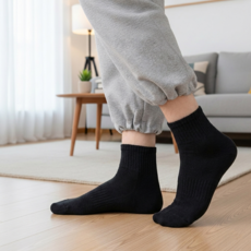 Daycozy 優質素色氣墊中筒襪, 黑色, 5個
