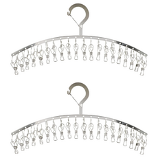 Axis 艾克思 不鏽鋼防風式掛勾弧型順肩曬衣架20夾, 2支, 銀色