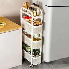 Blue Heart 移動式鐵製縫隙收納架推車 4層, 白色