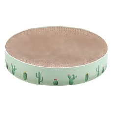 T.N.A. 悠遊 圓型瓦楞紙盆 貓抓板, 環保可回收, 貓抓睡床貓砂盆多功能, 綠仙人掌, 1個, 小(32 x 32 x 6cm)